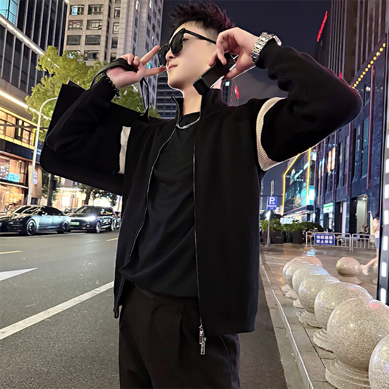 AF207/P98控138秋季社会小伙百搭立领撞色韩版修身外套开衫男黑首,女装短外套,星座305B-1