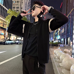 AF207/P98控138秋季社会小伙百搭立领撞色韩版修身外套开衫男黑首图片