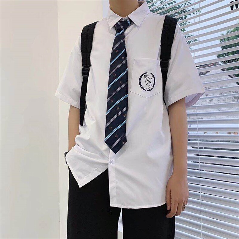 DK制服学院风jk短袖白衬衫男士毕业衬衣夏季学生WC1033-p34送领带,男装T恤,星座1008