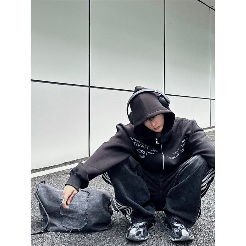 春夏款三条杠拉链拼接阔腿宽松百搭牛仔裤1002-1NZ2325P75控98,男装牛仔裤,星座1002-1