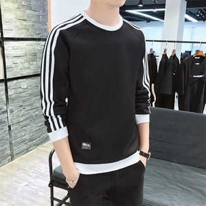 三条杠长袖t恤男新款春秋装衣服宽松秋季上衣男装卫衣850-P30图片
