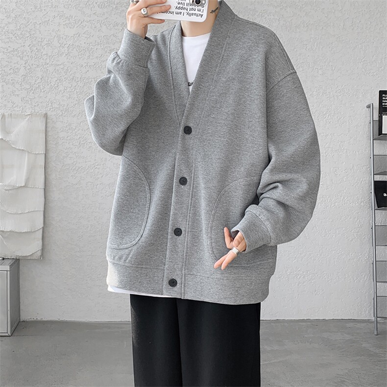 8XL-M春季开衫V领卫衣男港风日系慵懒风痞帅长袖上衣服外套KS001,女装短外套,电商B312