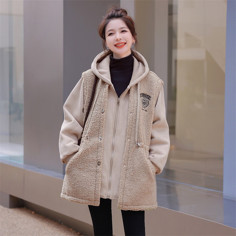 颗粒绒外套女2022冬季新款女装韩版时尚休闲保暖加厚仿羊羔毛外套,女装羊羔毛/颗粒绒,慧尚依恋