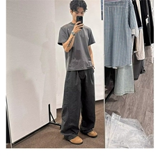 2025美式复古老钱风廓形格子休闲裤男女休闲弯刀阔腿裤HRA82-P55，男装休闲裤，星座208-5