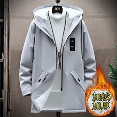 加绒加厚中长款休闲风衣流行时尚连帽夹克男外套JK8929加绒款-P45，男装夹克，星座1402-1