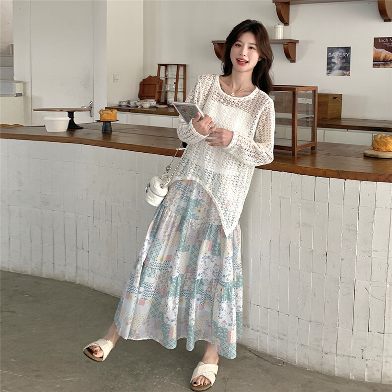 时尚镂空针织上衣女2025年夏季流行独特绝美碎花半身裙,女装连衣裙,维壹
