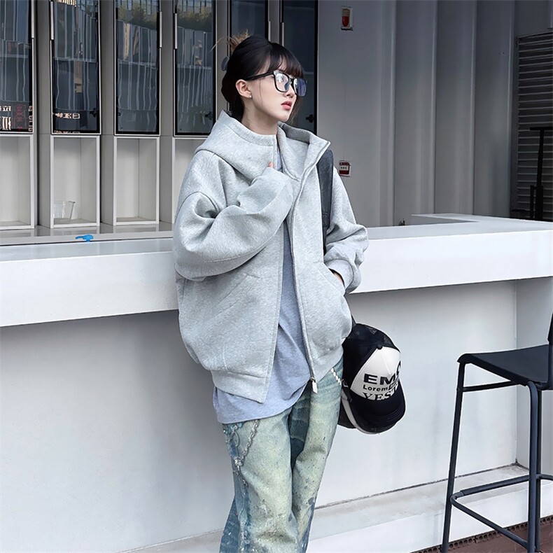抖音得物高品质25秋冬美式高街宽松结构防风高领连帽卫衣外套W60,男装卫衣,电商A486