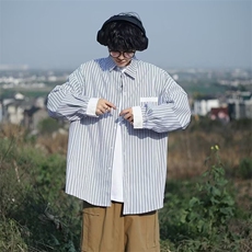 2025长袖条纹衬衫男款春季日系百搭宽松休闲痞帅衬衣外套，男装衬衫，星座506A