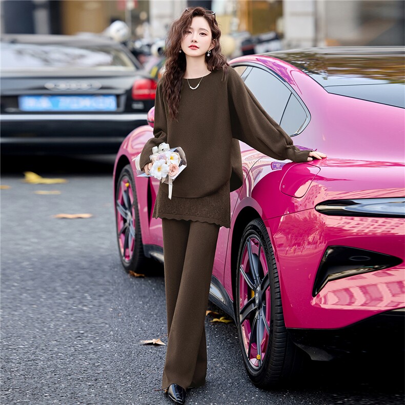 2026年春季时尚潮流赫本风高级感屁帘针织两件套套裤,女装套装/套裙,鑫鑫美