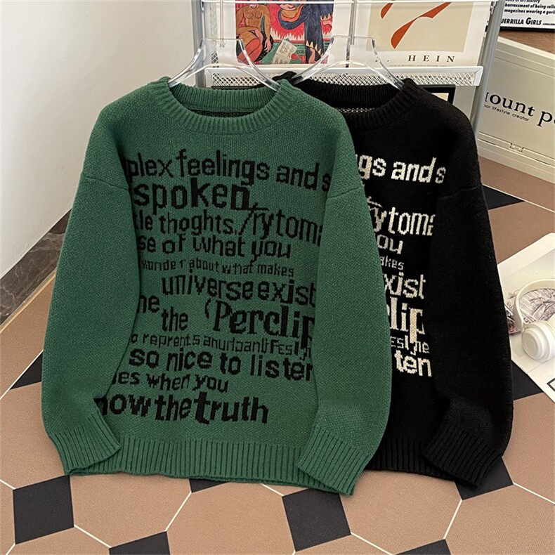 秋款男圆领套头毛衣字母印花针织衫休闲打底外套M6523 P53图片