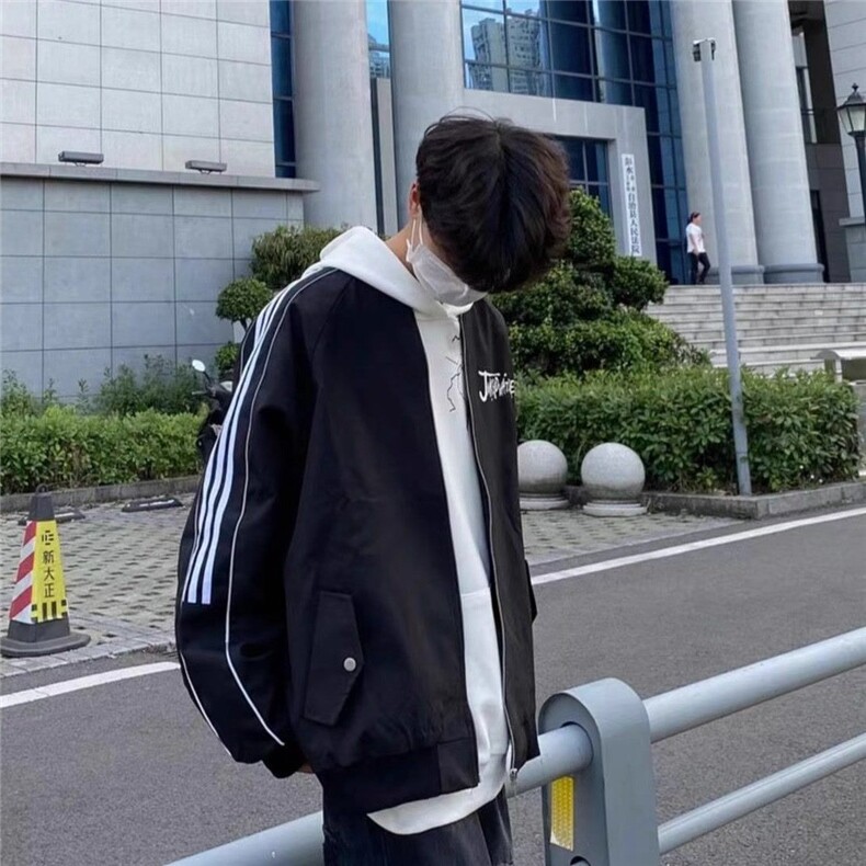 美式潮手臂反光条棒球服夹克男女春秋季宽松高街休闲百搭外套潮,男装风衣,星座1210-1