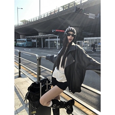 机车皮衣外套女2025新款酷飒风美拉德棕色美式复古夹克，男装夹克，星座1210-1