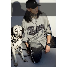 美式高街hiphop短袖衬衫男女欧美潮牌街头舞蹈上衣宽松情侣棒球服，男装衬衫，星座506A