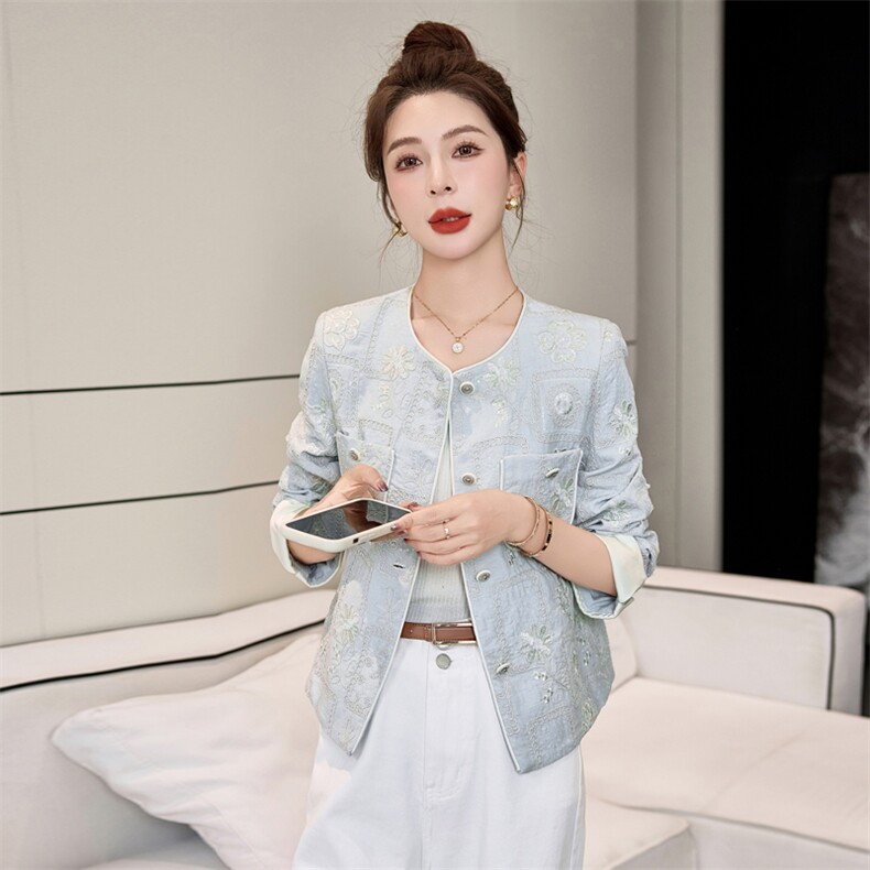 新中式国风外套女欧洲站2025年早春新款韩版圆领重工刺绣夹克上衣,女装短外套,妃曼