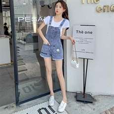 背带牛仔裤短裤女夏a字宽松背带裤子2025新款时尚显瘦减龄，男装牛仔裤，星座506A