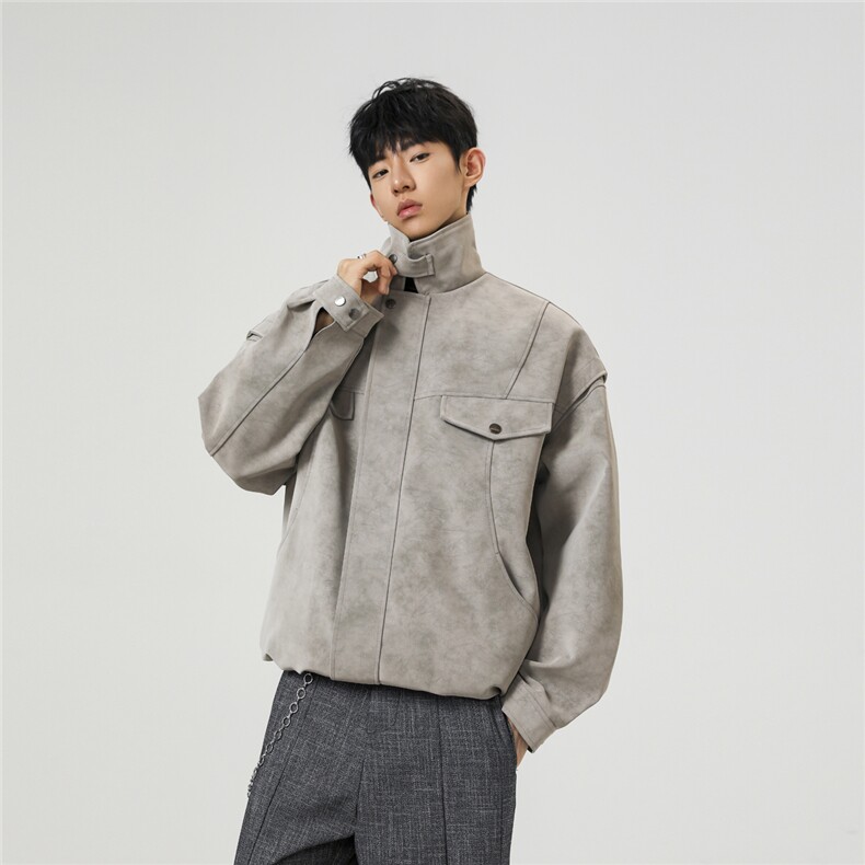 可二开雾霾脏脏灰解构大码M-5XL皮衣夹克无影墙JK78087特P85控138，男装皮衣，星座226-1