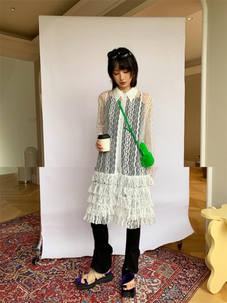 白色蕾丝罩衫，其它，WAN QING万青