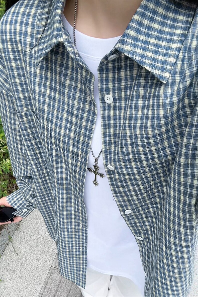 CD5493改长袖C5537特批P32无差价秋季新款宽松百搭格子衬衫外套男,男装衬衫,电商A001-1