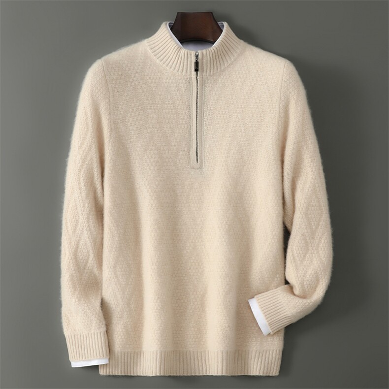 2025百搭时尚简约半开拉链菱形羊毛衫，男装羊毛衫，千国羊绒