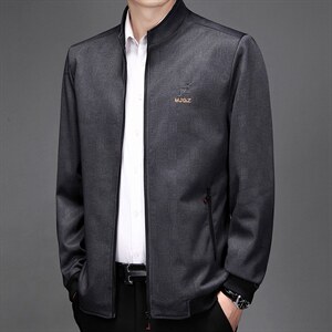 8006不断货爸爸装中老年男士立领常规夹克纯色商务休闲外套男图片