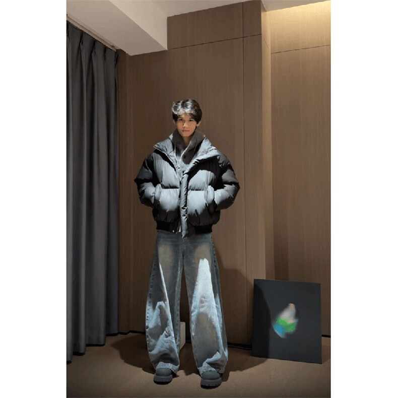 现货5W件冬季三防重磅硬挺boxy短款羽绒立领PU皮棉衣外套加厚棉服,男装棉衣,电商A486-1
