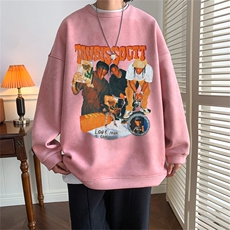 ！加绒加厚22秋季宽松怀旧摇滚麂皮绒圆领卫衣JW1932-p50控68，男装卫衣，星座508（原C305）