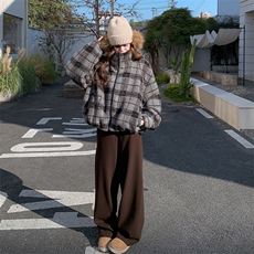新款现货大货已出撞色格子羊羔毛外套6978-P225-K338，女装羊绒大衣，2D034