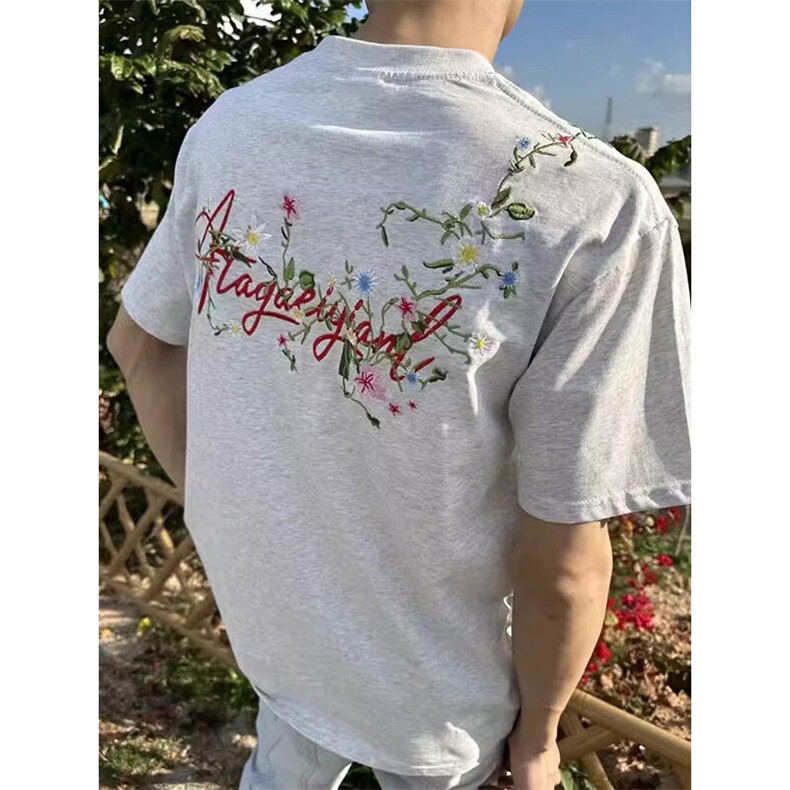 万针全刺绣工艺抖音得物高品质260克重磅纯棉双纱美式高街短袖T恤,男装T恤,电商A486