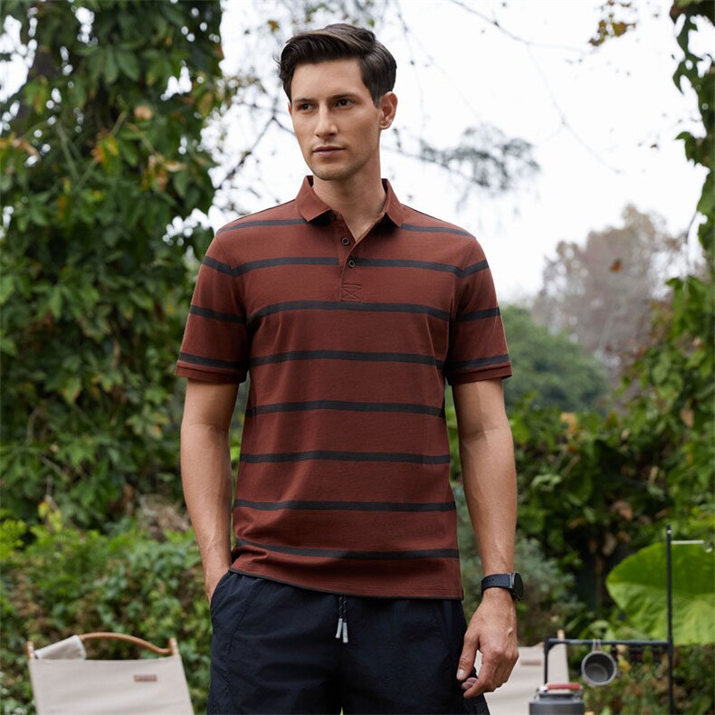 夏季新款男士条纹POLO衫纯棉T恤商务通勤男装百搭爸爸装，男装Polo衫，电商B360