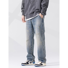 1506-1/KT7121/P48欧美复古水洗蓝色磨毛边直筒牛仔裤潮牌高街裤，男装牛仔裤，星座1506-1