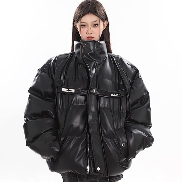 网络图现货PU皮加厚棉服外套金属绑带面包服棉衣RM8080-P125,男装棉衣,星座1005-4