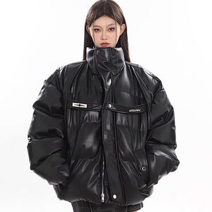 网络图现货PU皮加厚棉服外套金属绑带面包服棉衣RM8080-P125图片