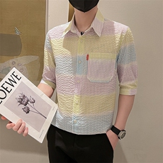 2023春季新款修身韩版男士休闲七分袖衬衣潮流中袖衬衫C06-P50，男装衬衫，电商B248