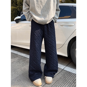 A165-K8785-P7598冬季棉裤不规则菱格压线夹棉宽松直筒休闲裤图片