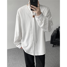 春秋季薄款老钱风休闲自带领带男慵懒风衬衫宽松时尚衬衣搭配，男装衬衫，电商B319