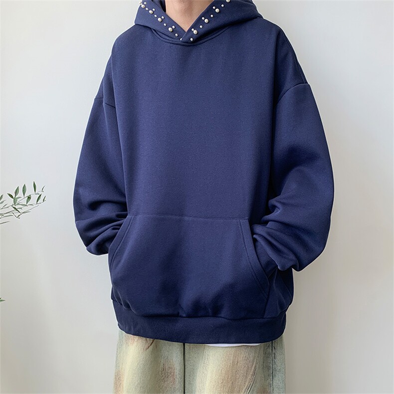 藏蓝色广东中山卫衣男款秋冬纽扣连帽衫美式复古500g重磅运动外套,男装卫衣,星座302B-1