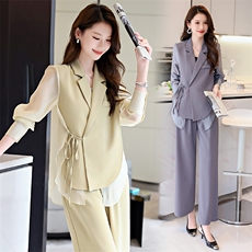 200斤胖妹妹m特大码女装西装套装阔腿裤长裤两件套套装显瘦洋气夏，女装套装/套裙，时尚俏佳人