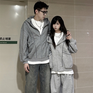 抖音得物高品质秋冬美式高街重磅结构辑明线纹理连帽卫衣外套W111图片