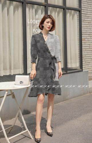 AB面收腰连衣裙，女装连衣裙，莲佳妮