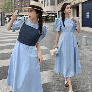 法式复古气质泡泡袖连衣裙套装女2025夏季新款显瘦背带马甲两件套