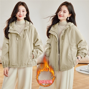 时尚连帽加绒保暖派克服外套女2025秋冬新款宽松显瘦休闲百搭棉服,女装派克服,木子恋