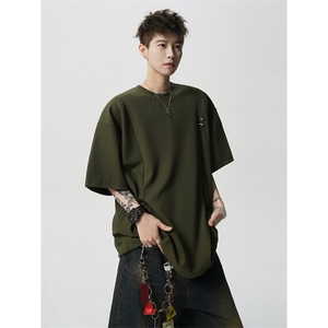 超大码金属标手工设计肌理感短袖T恤8XL-M垂感冰丝半袖DX1220/P38图片
