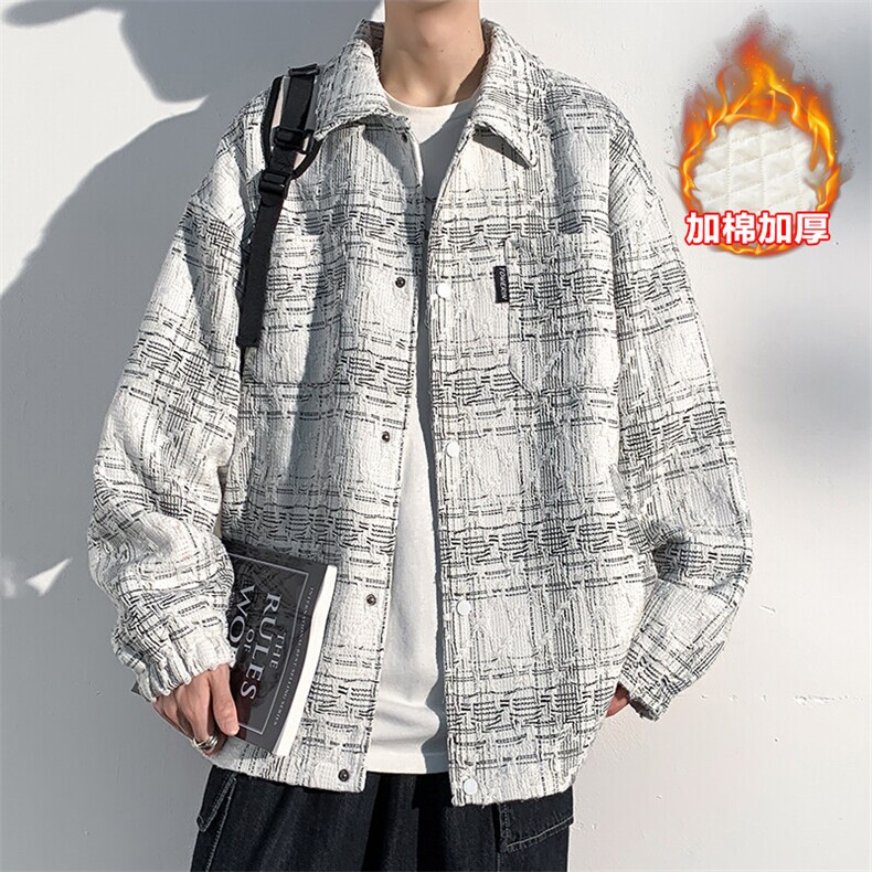 冬新复古小香风棉服男潮大码加棉加厚夹克保暖外套J595J加棉-P95,男装棉衣,电商A001
