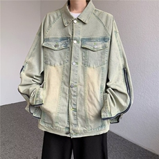 JK8887-P57水洗黄泥牛仔外套男春秋季拉链美式工装夹克，男装工装外套，电商B323A
