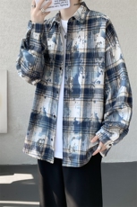 衬衫男秋冬新款港风宽松扎染格子长袖衬衣CS300-特P28，男装衬衫，星座214-3