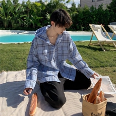 连帽格子防晒衫百搭宽松衬衣外套薄CS06002P45短袖DCS06002P40，男装防晒衣，星座1004（原星座815-3）