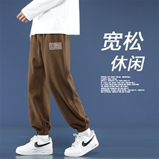 运动裤男秋季黑色宽松束脚裤休闲长裤秋冬新款卫裤WK603-1特批24，男装休闲裤，星座718-1