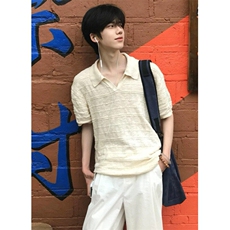 翻领polo衫男夏季休闲V领短袖T恤百搭镂空针织半袖体恤TD673，男装T恤，星座1116A（原606A-3）
