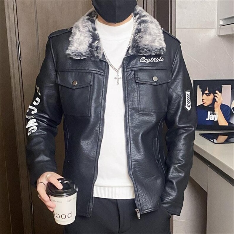 PY119-P180修身皮衣外套男新款男士皮衣外套飞行服夹克加绒加厚,男装皮衣,电商D310B