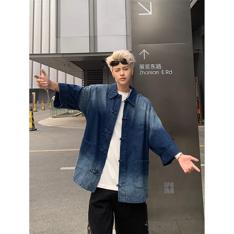 F344-P68夏季新中式潮牛仔外套男复古宽松水洗做旧衬,男装工装外套,星座512-6
